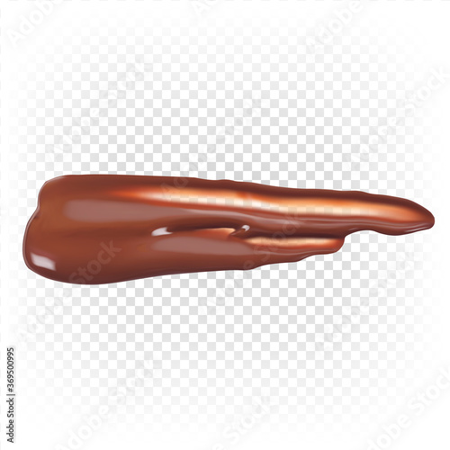 Vector illustration of liquid chocolate in top view. Dessert, smudged stain. Realistic brushstroke isolated on white background.
