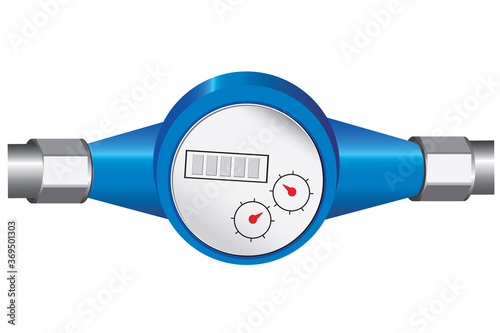 Counter with pipe or plumbing isolated on white background for design, 3d vector stock illustration with controller in house or on pipeline