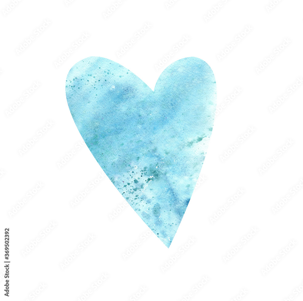 Watercolor background heart, blue, postcard, invitation, element, romance, love, wedding, valentine