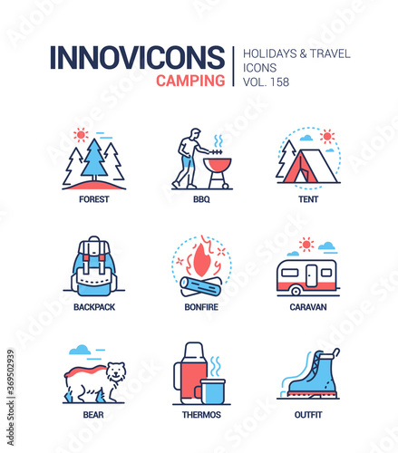 Camping - modern line design style icons set