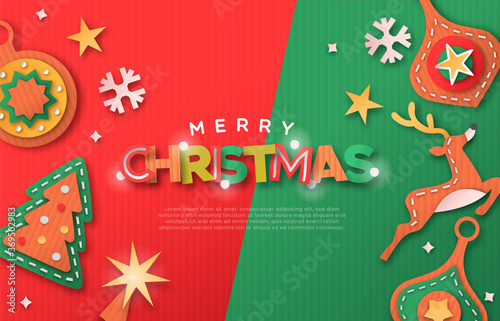 Christmas web template paper cut decoration icons