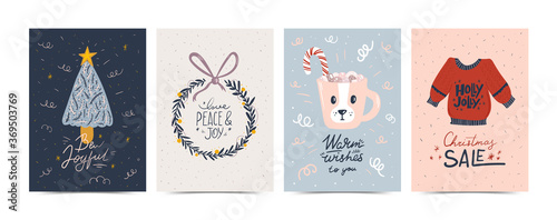 Merry Christmas and Happy New Year illustration. Trendy style. Vector design template. Design for poster, card, invitation, placard, brochure, flyer.