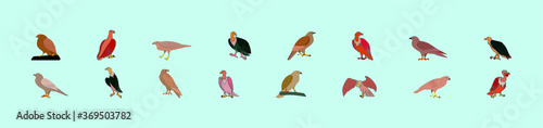 set of bird. buzzard  eagle vector illustration on blue