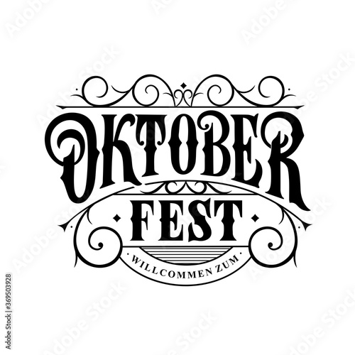 Vector illustration. Translation from German  Welcome to Oktoberfest. Oktoberfest handwritten lettering. Beer Festival vector banner. Design template celebration.