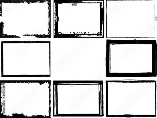 Set of Grunge Black and White Frames . textured rectangles for image