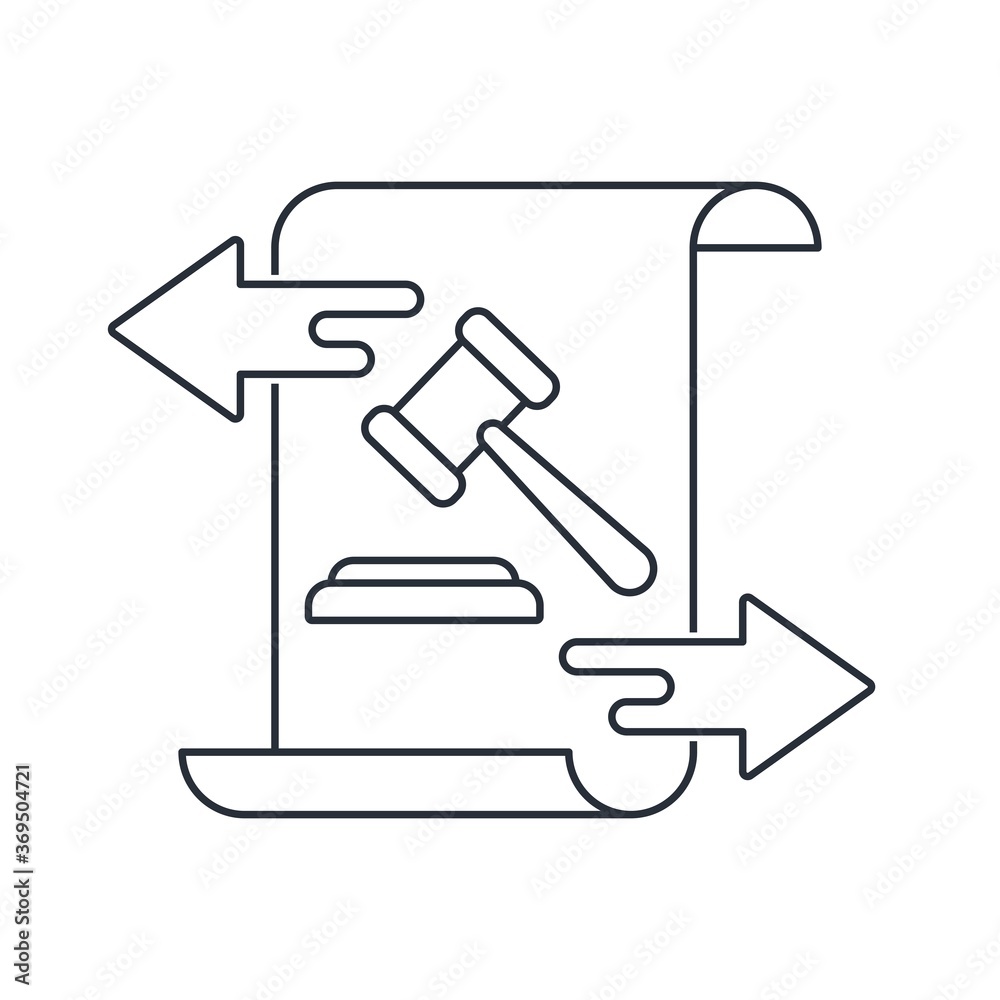 Legal document and arrows. The direction of the law. Vector icon isolated on white background. Legal document and arrows. The direction of the law. Vector icon isolated on white background.