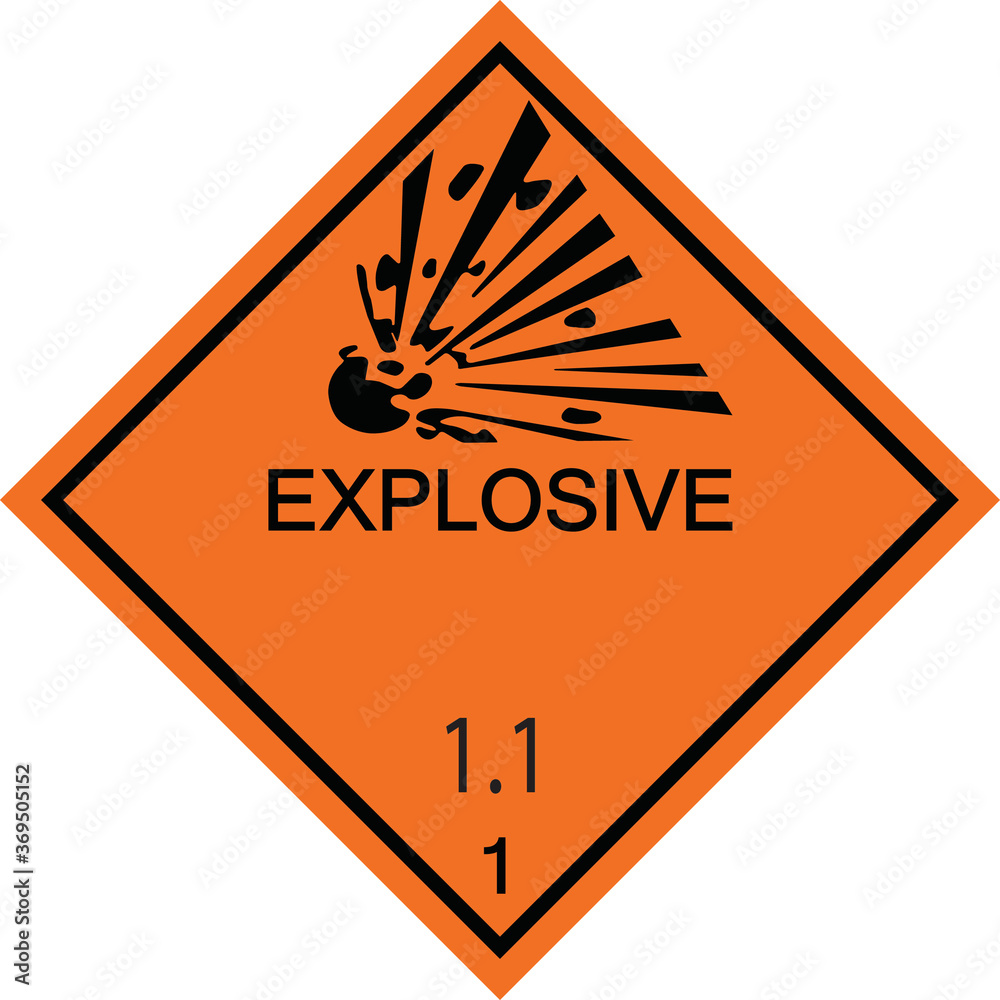 Explosive transport hazard sign and symbol Explosive transport hazard sign and symbol