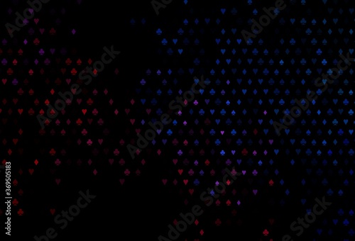 Dark Blue, Red vector background with cards signs.