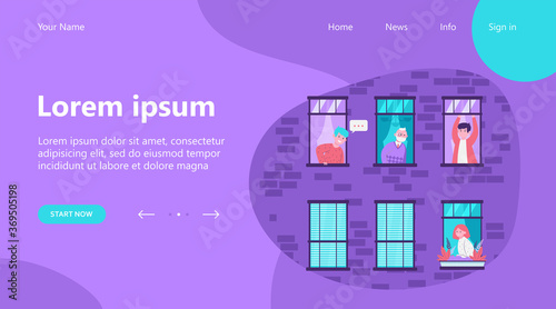 People living in one building. Apartment, window, neighbor flat vector illustration. Lifestyle and neighborhood concept for banner, website design or landing web page