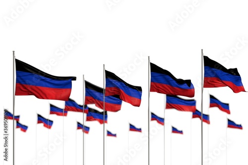 cute Donetsk Peoples Republic isolated flags placed in row with selective focus and place for your content - any holiday flag 3d illustration..