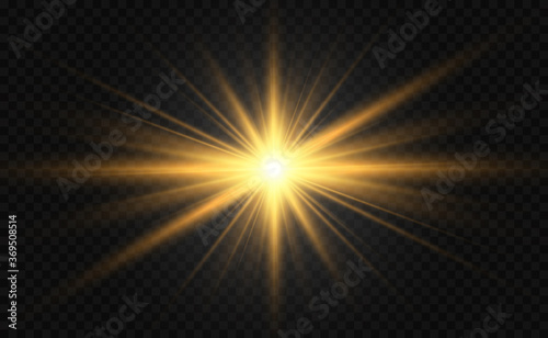 Special lens flash, light effect. The flash flashes rays and searchlight. illust.White glowing light. Beautiful star Light from the rays. The sun is backlit. Bright beautiful star. Sunlight. Glare.
