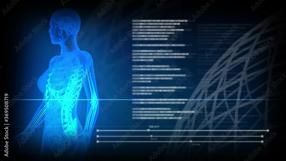 Seamless looping background with x-Ray roentgen woman body and skeleton ...