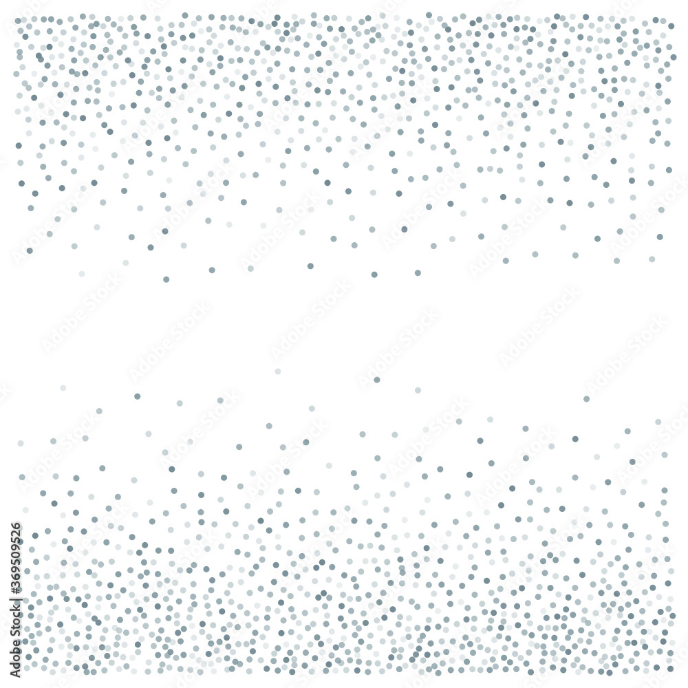 Silver glitter background, metal christmas confetti falling. light magic shining Flying glitter dots, sparkle particles vector border backdrop. shimmer shiny halftone