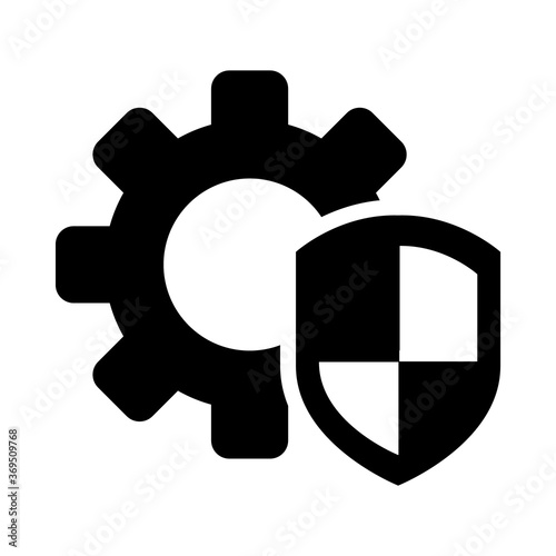 gear wheel with security shield icon, silhouette style