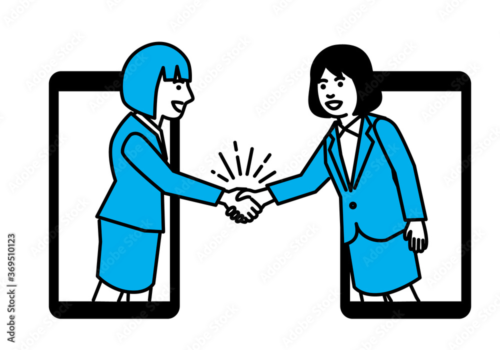 Business people shaking hands through smartphone. Vector illustration. Business people shaking hands through smartphone. Vector illustration.