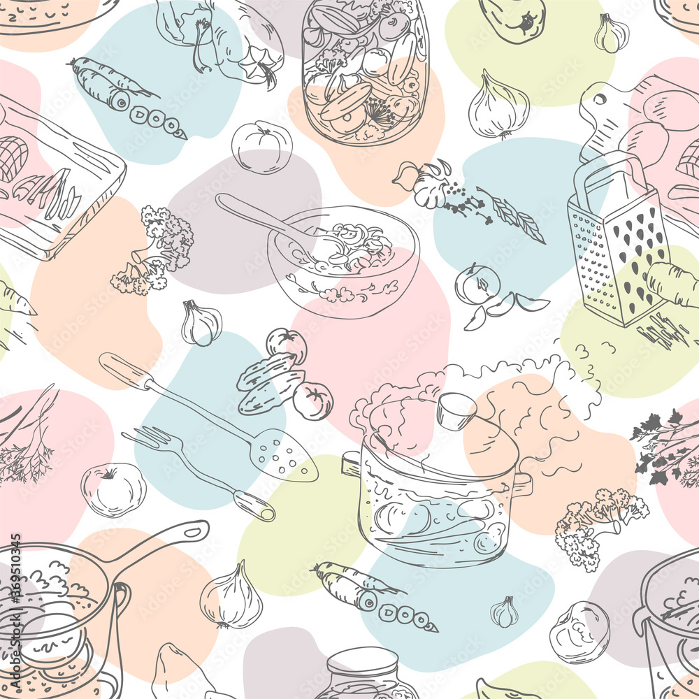 Seamless pattern of food and cooking.Vector illustration of delicious healthy food. Seamless pattern of food and cooking.Vector illustration of delicious healthy food.