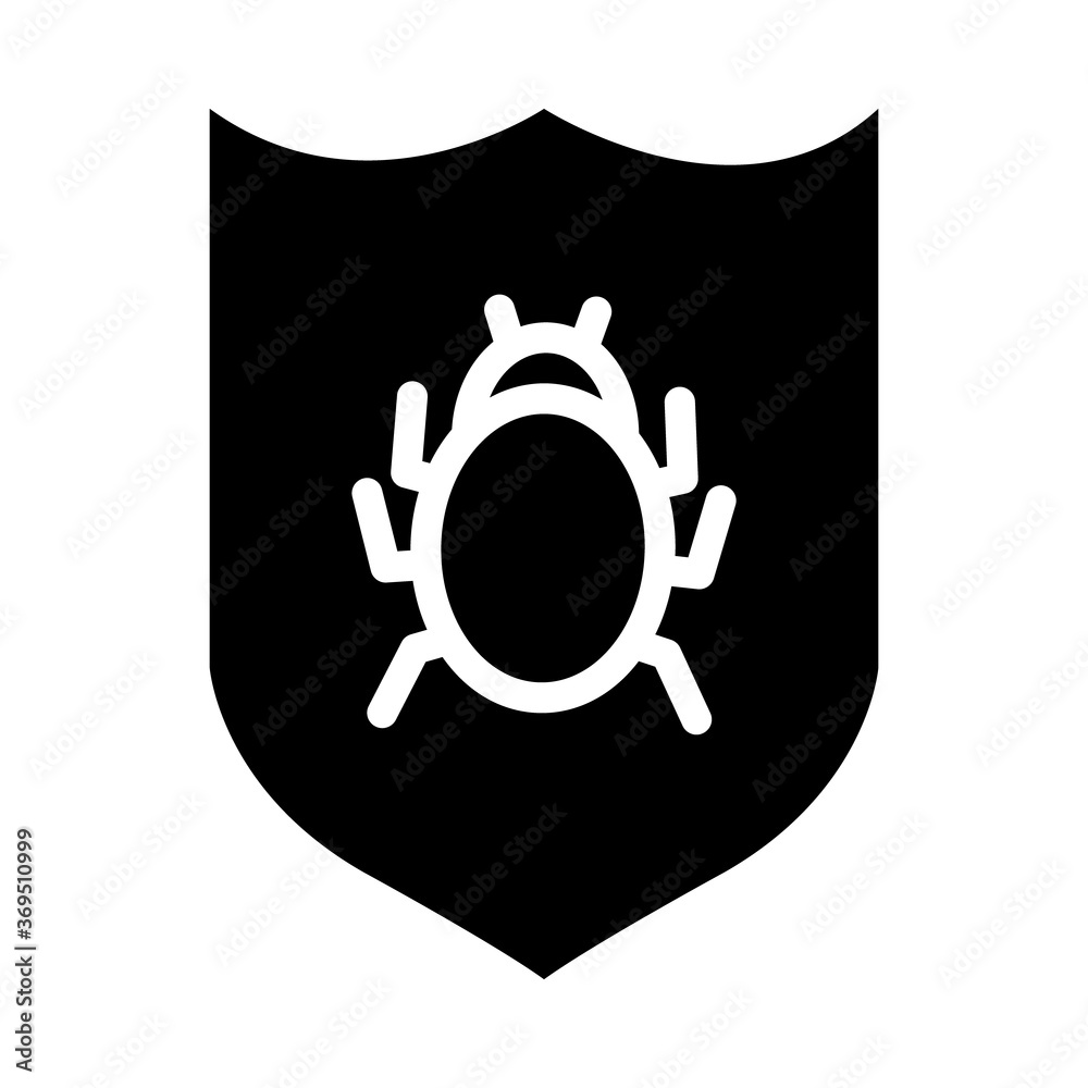 cyber security concept, shield with bug icon, silhouette style cyber security concept, shield with bug icon, silhouette style