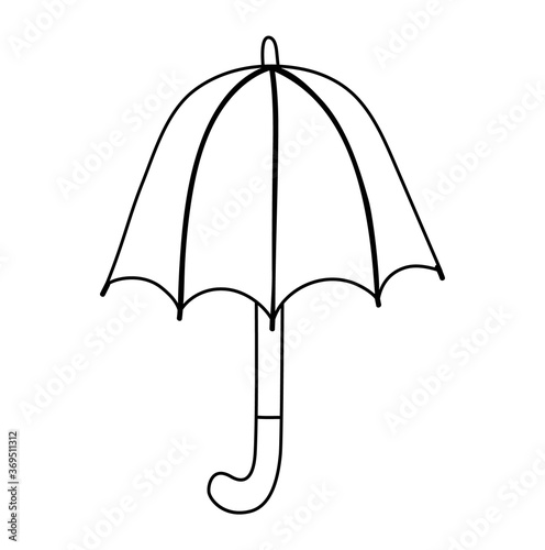 Vector cute black and white umbrella. Autumn line art rain shielding accessory. Funny fall season contour illustration isolated on white background.