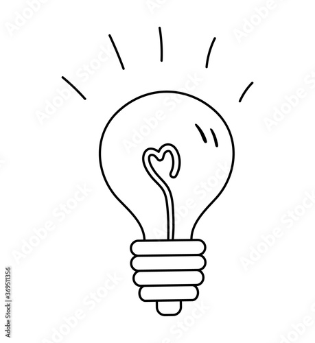 Vector black and white light bulb icon. Back to school educational clipart. Cute outline illustration. Education, clever mind or business idea linear art concept .