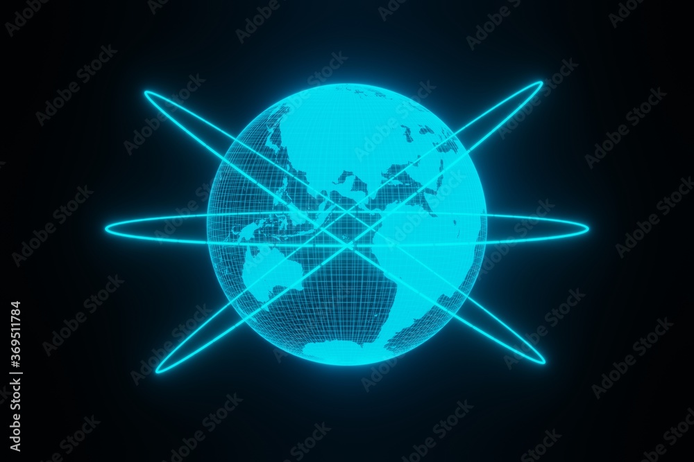 Fototapeta premium Futuristic Digital planet Earth glow hologram Rotating Global network concept 3d rendering