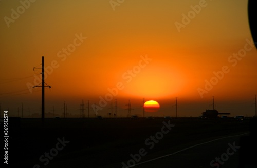 Southern sunset on the highway in the Krasnodar territory