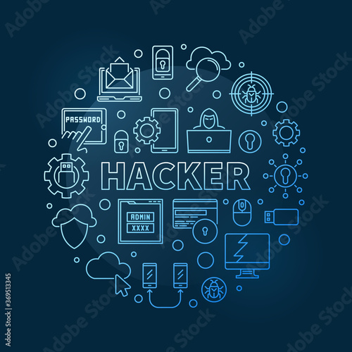 Vector Hacker circular concept outline blue modern illustration on dark background