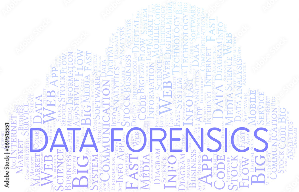 Obraz premium Data Forensics vector word cloud, made with text only.