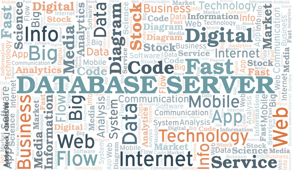 Database Server vector word cloud, made with text only. Database Server vector word cloud, made with text only.