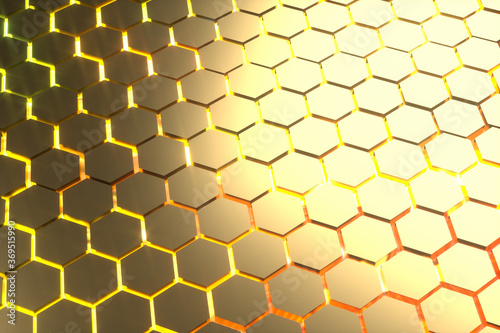 Fototapeta Naklejka Na Ścianę i Meble -  Abstract background with hexagons. Futuristic technology honeycomb mosaic. 3D render illustration