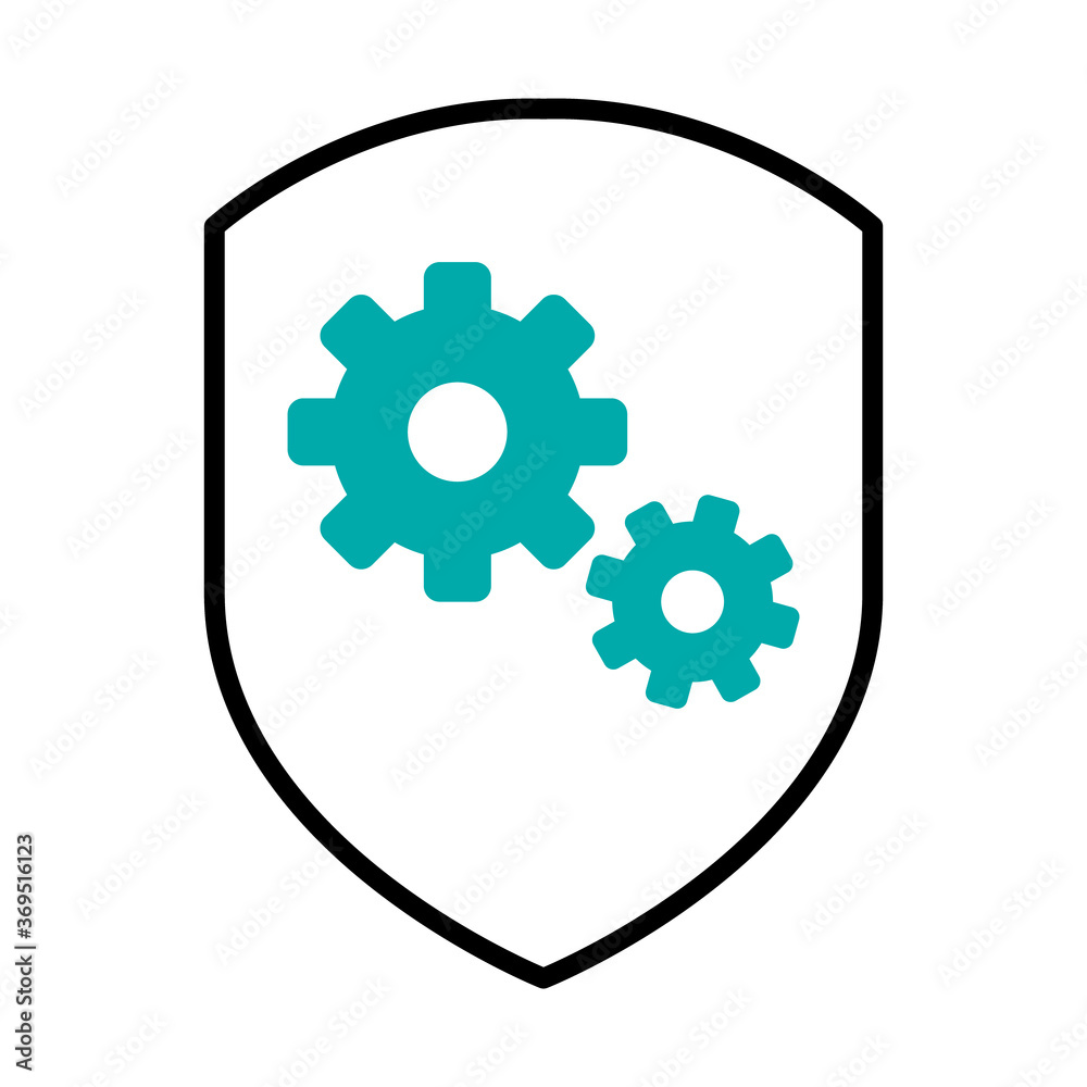 shield with gear wheels icon, half line half color style shield with gear wheels icon, half line half color style