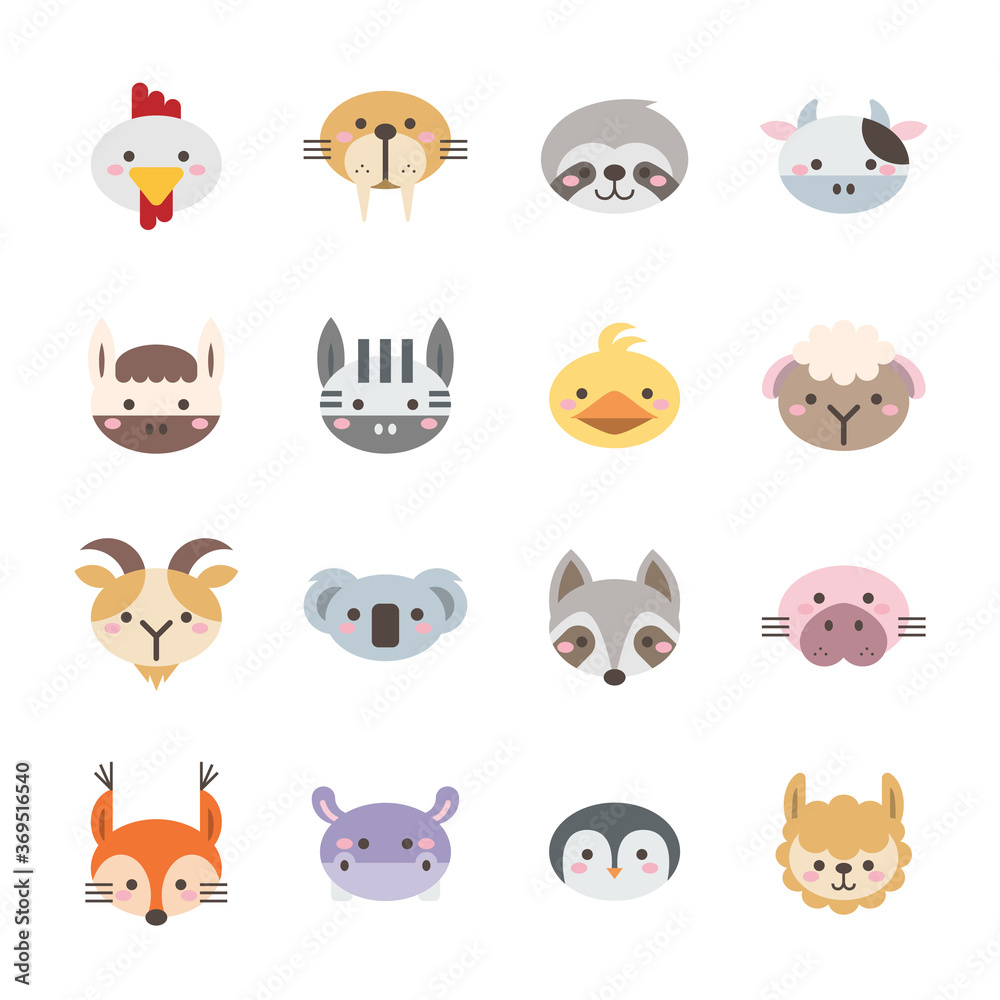 Obraz premium Vector set of flat animal icons on white background set 2.
