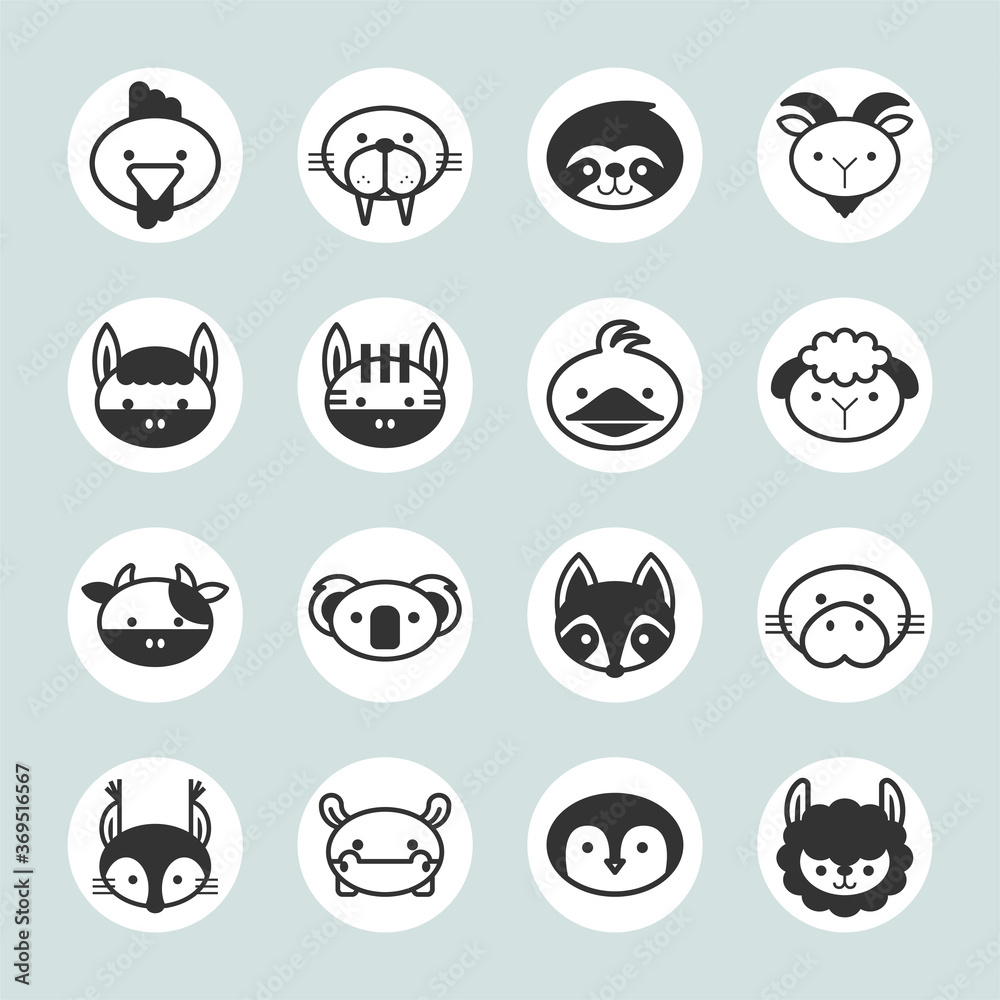 Vector set of solid animal circle icons on gray background set 2. Vector set of solid animal circle icons on gray background set 2.