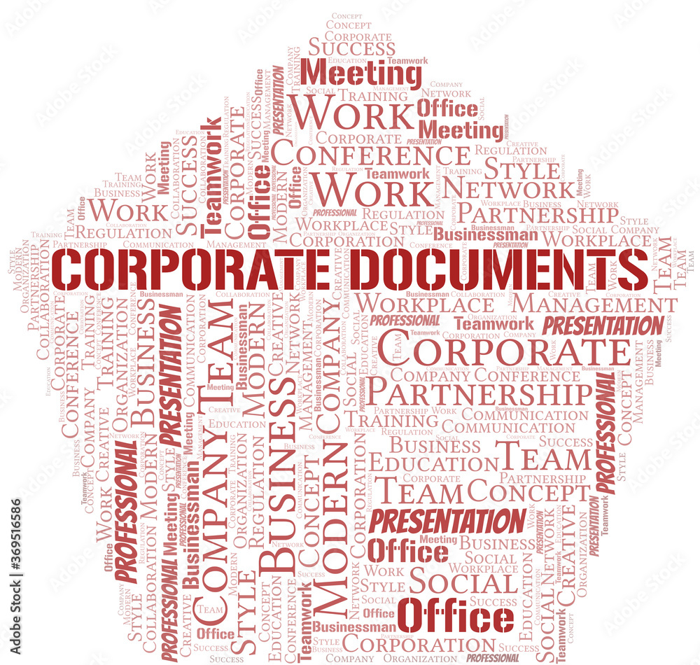 Corporate Documents vector word cloud, made with text only.