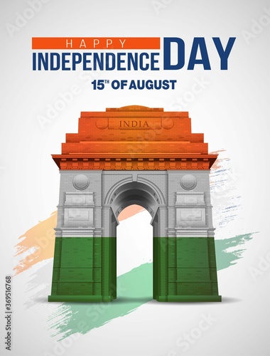 happy independence day India, India gate make with Indian flag color. vector illustration