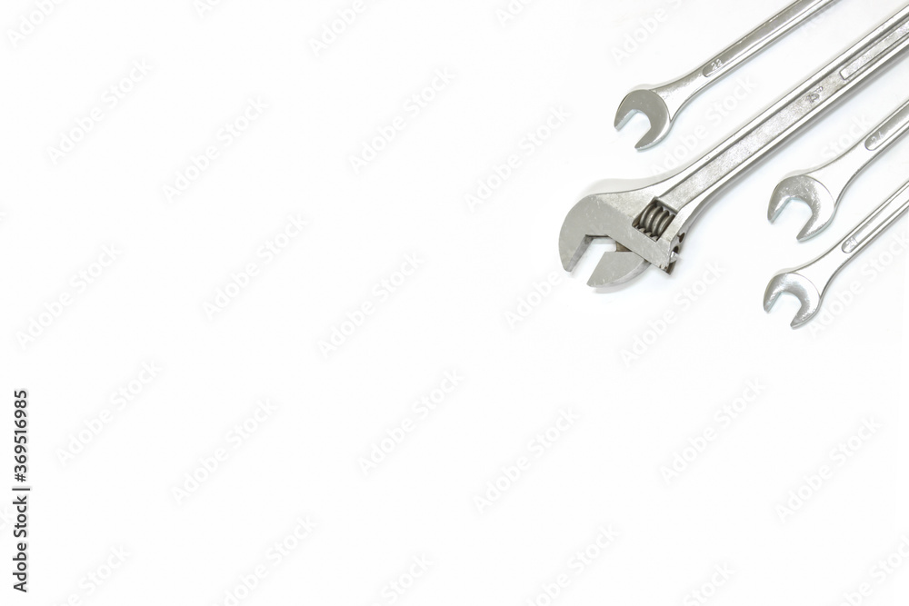 Side ring wrench on white background, Car service. Side ring wrench on white background, Car service.