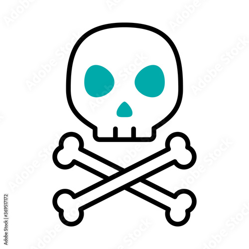 danger skull with crossed bones, half line half color style