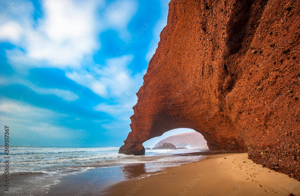 Red arches of Legzira beach, Morocco.
