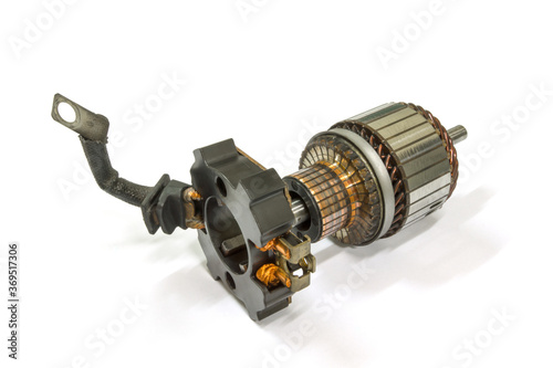 Εκτύπωση καμβά Old field coil starter motor on white background, isolated, Car maintenance service
