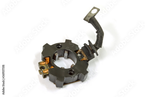 Quadro em tela Old commutator of starter motor on white background, isolated, Car maintenance service