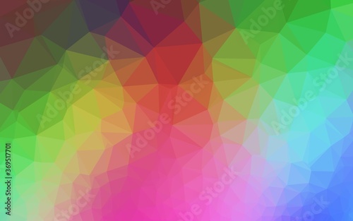 Light Multicolor, Rainbow vector polygonal template. Triangular geometric sample with gradient. Template for your brand book.
