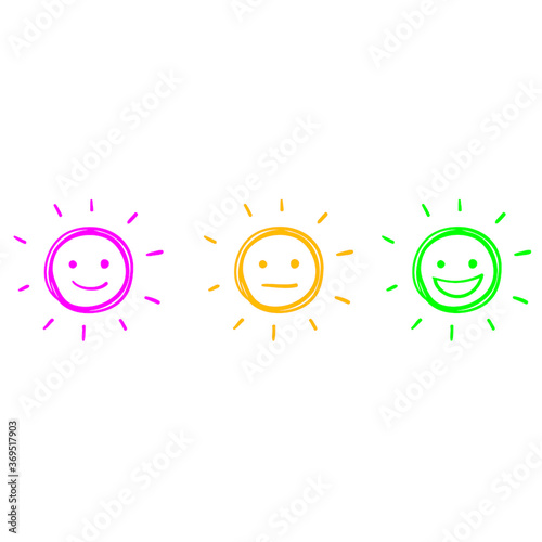 hand drawn sun emoticon series icon with doodle style vector