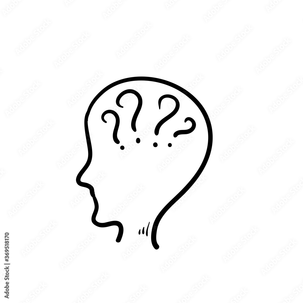 hand drawn doodle Big head with question marks inside brain icon vector hand drawn doodle Big head with question marks inside brain icon vector