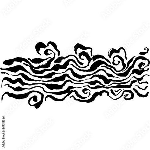 Brush painted wave pattern. Black and white free hand stripes grunge background