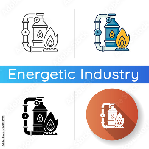 Gas industry icon. Linear black and RGB color styles. Energy business. Natural resources exploitation. Crude materials, fossil fuel manufacturing. Gas supply isolated vector illustrations
