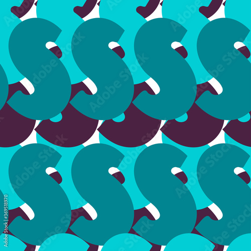 Vector seamless pattern of upper case letter S of English alphabet in blue tones