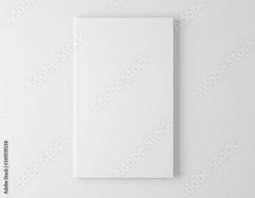 Template of blank book cover paperback textured paper , softcover square book on white floor background surface Perspective view, Mockup Magazine Cover, Brochure for your design. 3d illustration.