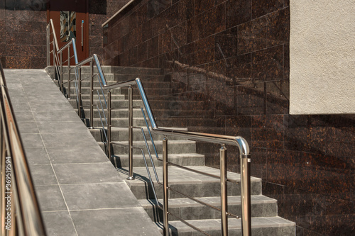 stainless steel handrail in a modern building