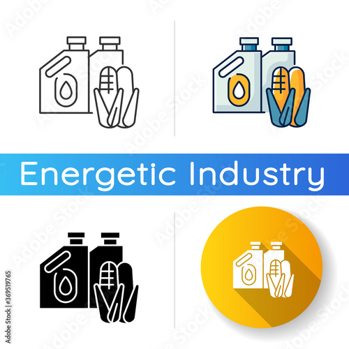 Biofuel icon. Linear black and RGB color styles. Alternative energy, environment conservation. Ecologically clean energy source. Containers with organic fuel isolated vector illustrations