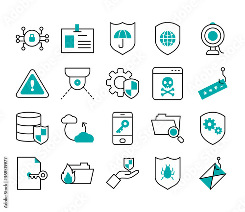 icon set of cweb camera and yber security, half line half color style