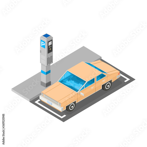 Isometric Smart Car Park - Vector Icon Illustration